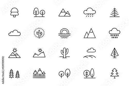 A strong, grounded line art bundle representing natural landscapes and terrain elements, ideal for adventure or eco-themed designs