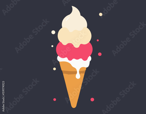 Ice Cream Cone with Melting Scoops