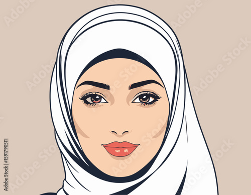 Minimalist Portrait of a Hijabi Girl in Flat Style