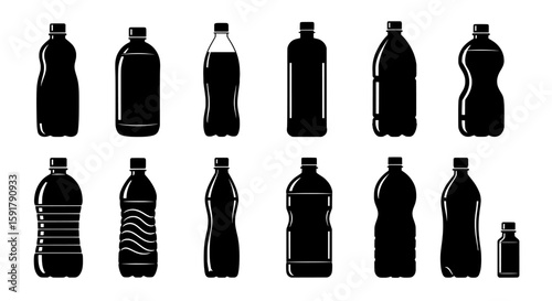 set of bottles silhouette illustration of various shapes of bottles on a transparent background