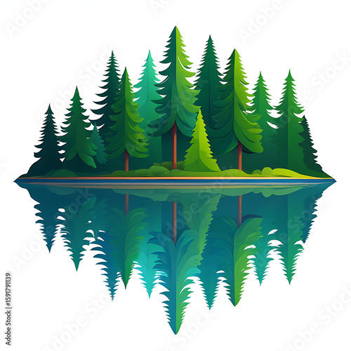 Nature's Tranquility Fir Trees Mirrored in Water
