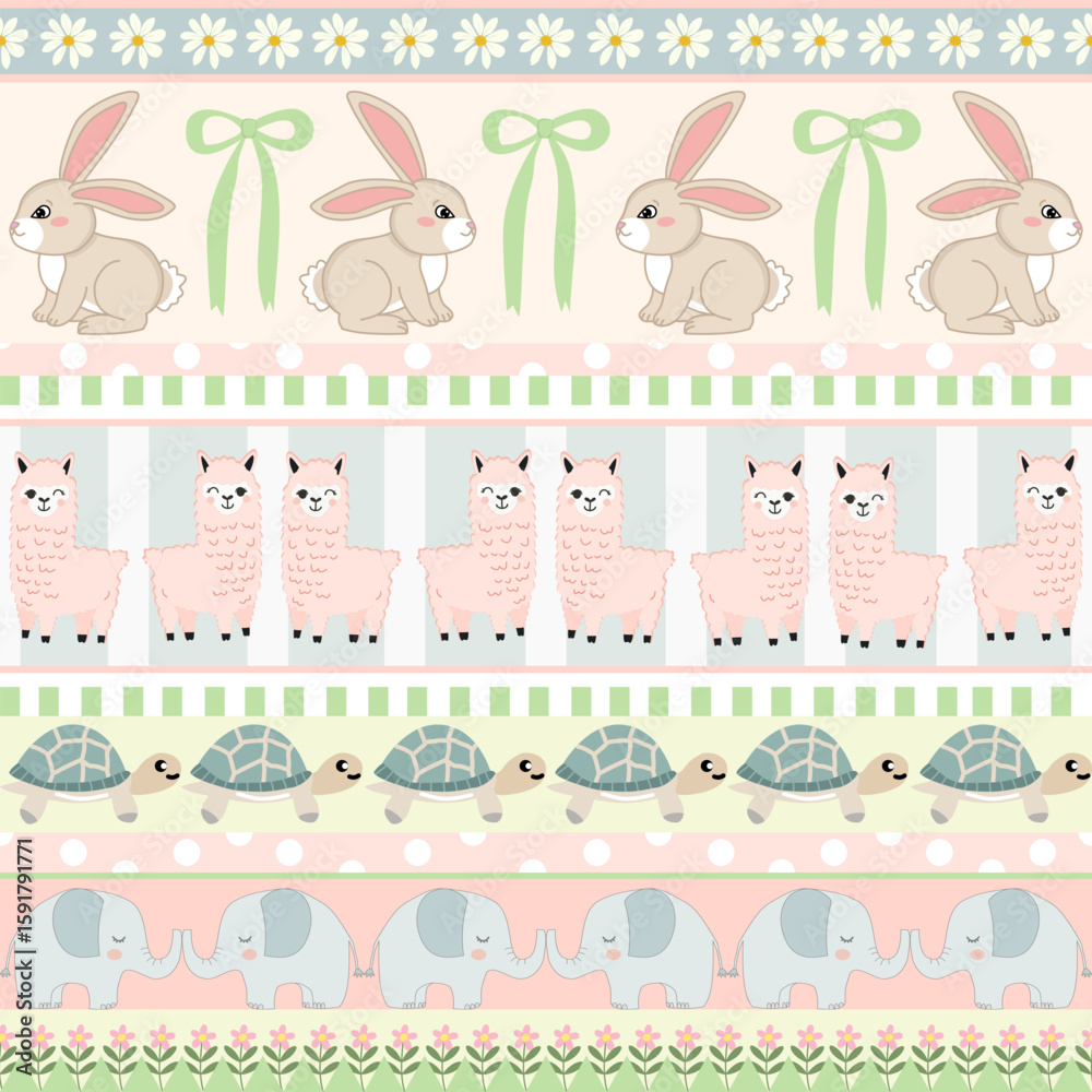 Fototapeta premium Cute animal patterns on pastel colors