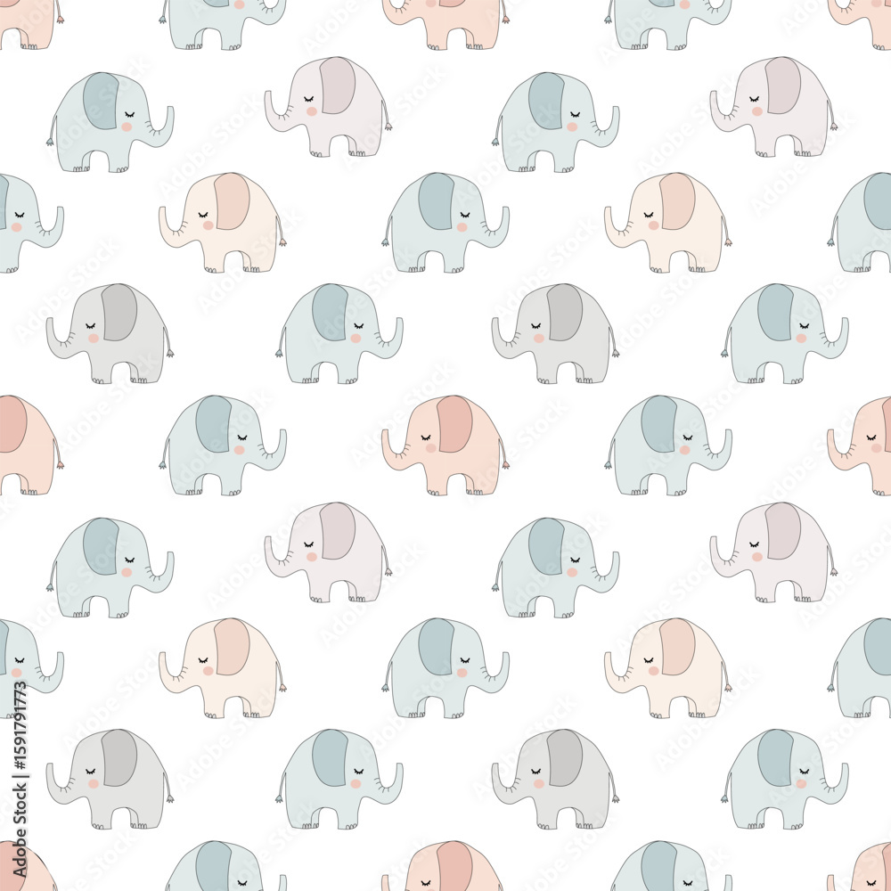 Fototapeta premium Cute elephant pattern, white isolate background
