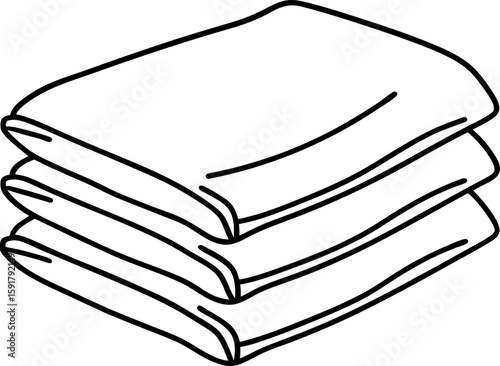 Folded towels in simple black outline clean linens, stacked for organization, bathroom hygiene, laundry essentials