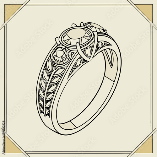 Elegant Gold Ring with Intricate Design – Vector Illustration