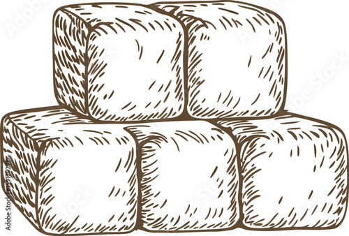 Hand drawn sugar cubes isolated on white background sweet food illustration, organic cane ingredient, sketch