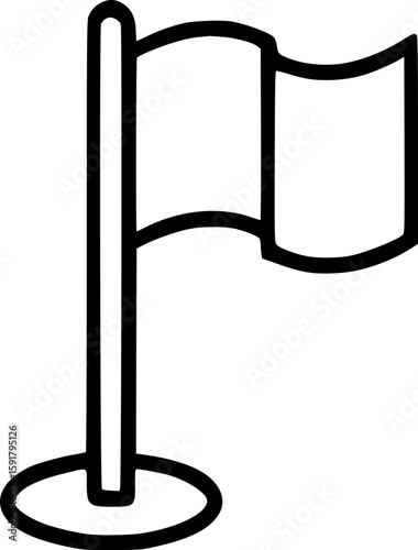 Illustration of a simple flag on a pole with a base in black outline on a white background view