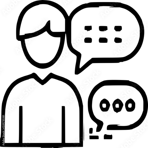 Person with two speech bubbles containing dots representing communication and conversation concept icon