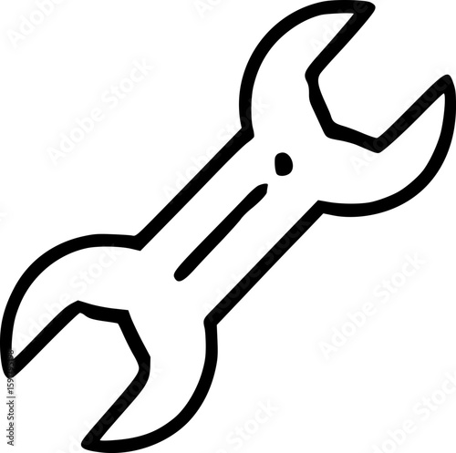 Illustration of a simple open end wrench tool with black outline on a white background design view