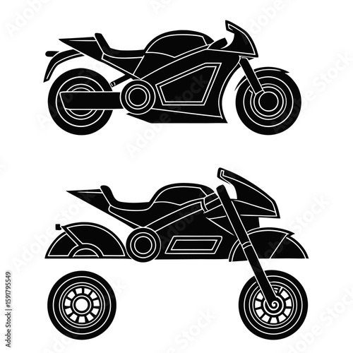 Sleek black motorcycle silhouettes with white accents sportbike