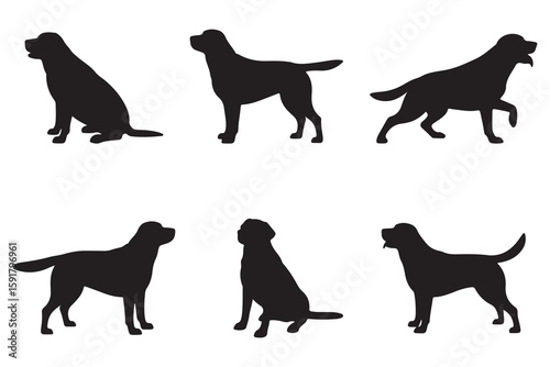 Black Dog Silhouette Collection – Sitting and Standing Pose Vector