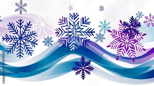 Winter snowflakes on abstract blue waves