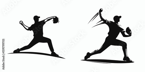 A Baseball pitcher fastball release. Sports Activity Playing Game Athlete Competition Clipart Line Art Vector Illustration. hurler quick throw dispatch movement arm action during the pitch.