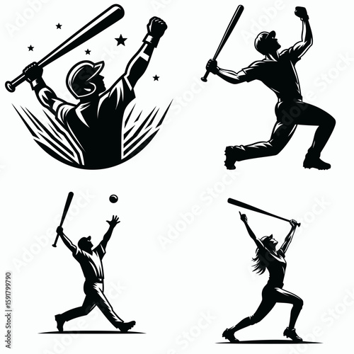 A Baseball player celebratory bat flip. Sports Activity Playing Game Athlete Competition Clipart Line Art Vector Illustration. victory toss joyous moment in of ball sport.