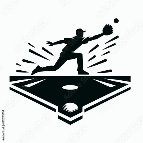 A Baseball shortstop double play. Sports Activity Playing Game Athlete Competition Clipart Line Art Vector Illustration. Diamond action middle infielder turning two ground ball out combo.