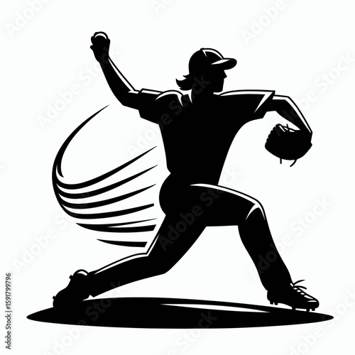 A Baseball pitcher windup throw. Sports Activity Playing Game Athlete Competition Clipart Line Art Vector Illustration. hurler pre-motion delivery heave from the mound player action.