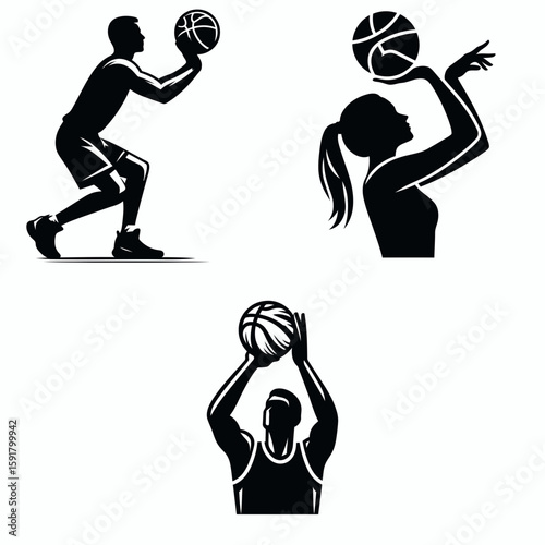 A Basketball player free throw. Sports Activity Playing Game Athlete Competition Clipart Line Art Vector Illustration. attempts foul shot during game indoor court action.