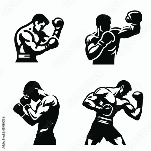 A Boxer body shot punch. Sports Activity Playing Game Athlete Competition Clipart Line Art Vector Illustration. Fighter midsection blow an impact during boxing combat offense tactic.