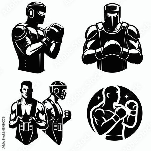 A Boxer defensive guard. Sports Activity Playing Game Athlete Competition Clipart Line Art Vector Illustration. Fighter protection stance shield for boxing safety and combat warding.