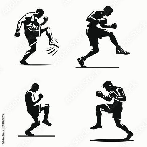 A Boxer footwork shuffle. Sports Activity Playing Game Athlete Competition Clipart Line Art Vector Illustration. Fighter agility movement nimble quick shift for pugilist combat.