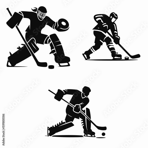 A Hockey player blocking shot. Sports Activity Playing Game Athlete Competition Clipart Line Art Vector Illustration. defending goal puck deflection crucial moment in ice field action.