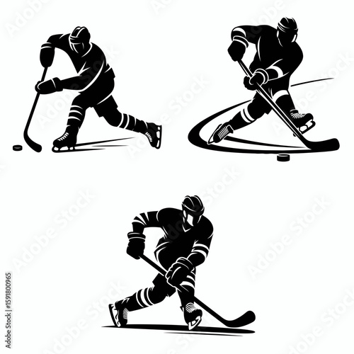 A Hockey player deke move. Sports Activity Playing Game Athlete Competition Clipart Line Art Vector Illustration. Ice evasion tactic puck control action tutorial maneuver.
