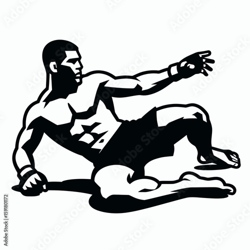A MMA fighter ground pound. Sports Activity Playing Game Athlete Competition Clipart Line Art Vector Illustration. Mixed martial combatant delivering forceful blows during floor combat.