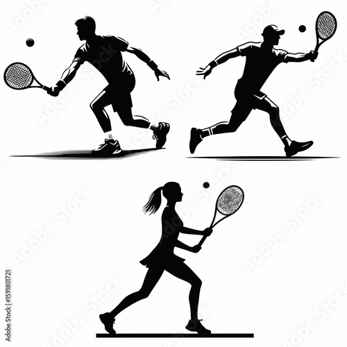 A Tennis player approach shot. Sports Activity Playing Game Athlete Competition Clipart Line Art Vector Illustration. near net forehand strike groundstroke tactic for point gain.