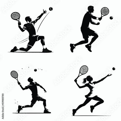 A Tennis player drop shot. Sports Activity Playing Game Athlete Competition Clipart Line Art Vector Illustration. Court soft stroke skill guide to executing that short ball play.