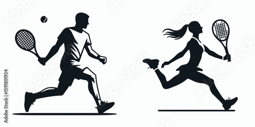 A Tennis player split step. Sports Activity Playing Game Athlete Competition Clipart Line Art Vector Illustration. stance form technique moving ready during match play action.