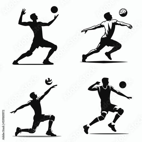 A Volleyball libero passing stance. Sports Activity Playing Game Athlete Competition Clipart Line Art Vector Illustration. Basic defensive posture floor players underhand reception form.
