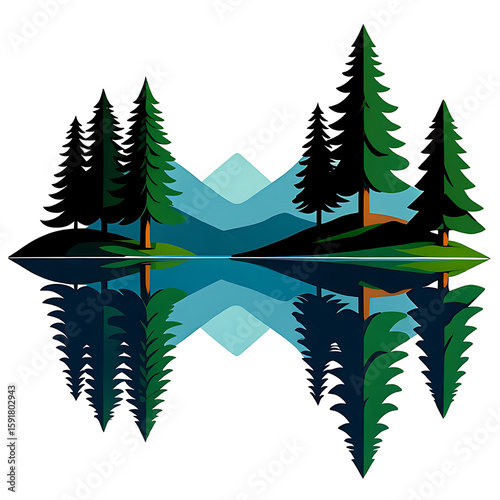 Mountain Forest Reflected in a Calm Lake