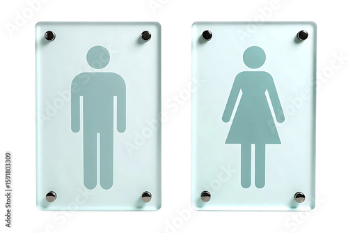 Two restroom signs features a frosted glass with male figure and text 