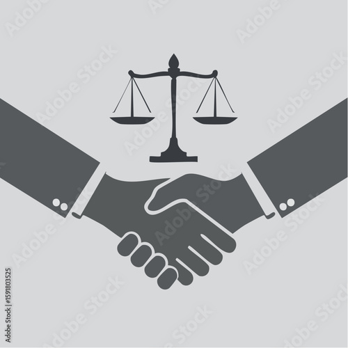 Handshake symbolizing legal agreement, justice, and partnership.