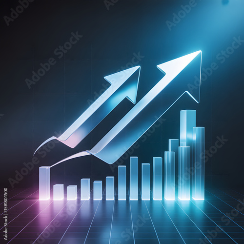 3D Graph with Arrows Indicating an Upward Business Trend