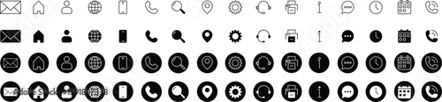Contact icon set. Thin line and Solid icons vector collection. Web icon set. Phone, name, website, address, location and mail,  fax, info, logo symbol sign pack. Business icon for company.
