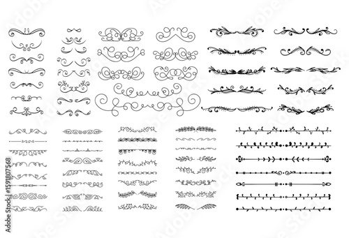 dividers doodle set. Wedding decorative elements. Divider ornament, borders, vintage line separators. Hand drawn vector illustration
