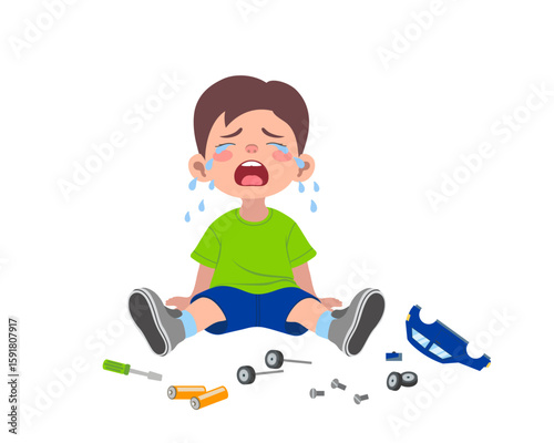 Хлопчик та зламана машинка

















Boy crying next to a broken toy car. Vector illustration.

