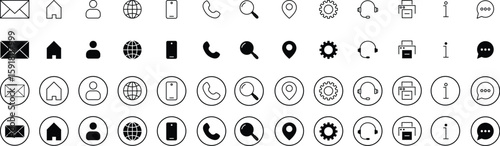 Contact icon set. Thin line and Solid icons vector collection. Web icon set. Phone, name, website, address, location and mail,  fax, info, logo symbol sign pack. Business icon for company.
