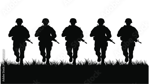 Soldiers advancing through grass military army