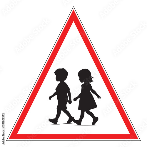 uk school children warning sign – red triangle road safety vector