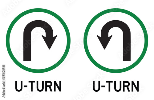 u-turn allowed road sign – green circular traffic symbol vector