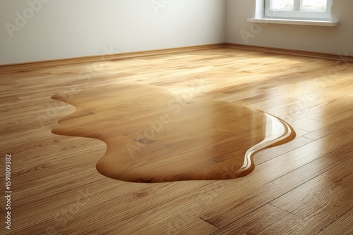 Water Puddle On Light Brown Wooden Floor