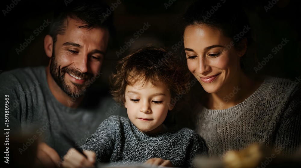 Fototapeta premium Family bonding over homework at the dinner table