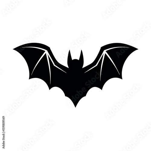 Bat in full flight with dramatic wing span Line Art Vector illustration