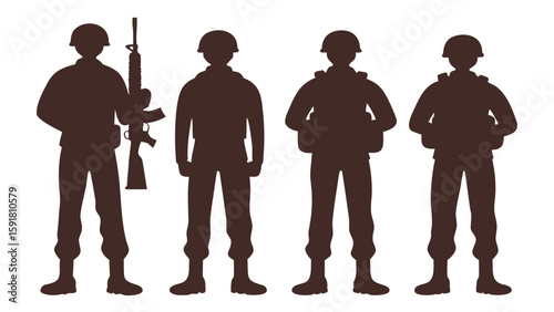 Soldiers with rifles and gear military uniform