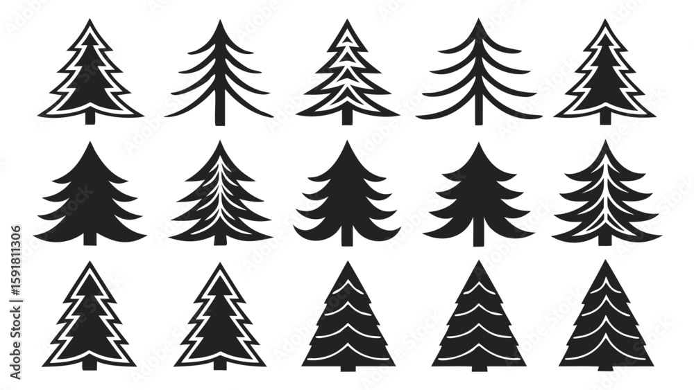 Obraz premium Stylized christmas trees collection evergreen pine
