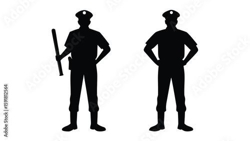 Two police officers standing silhouette black