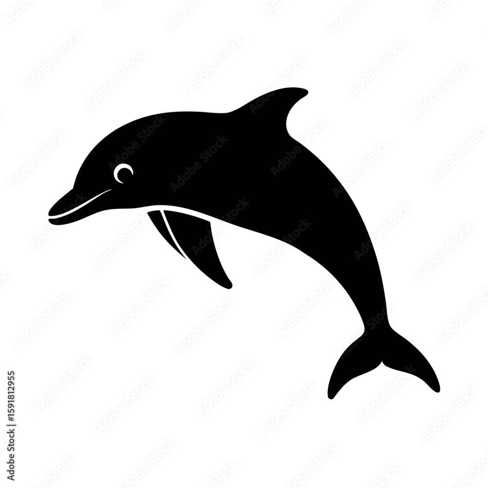 Fototapeta premium Elegant dolphin leaping with smooth arc Line Art Vector illustration