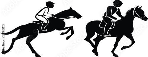Horse riders silhouette vector illustration in motion,  ideal for animation, equestrian, or sport design 